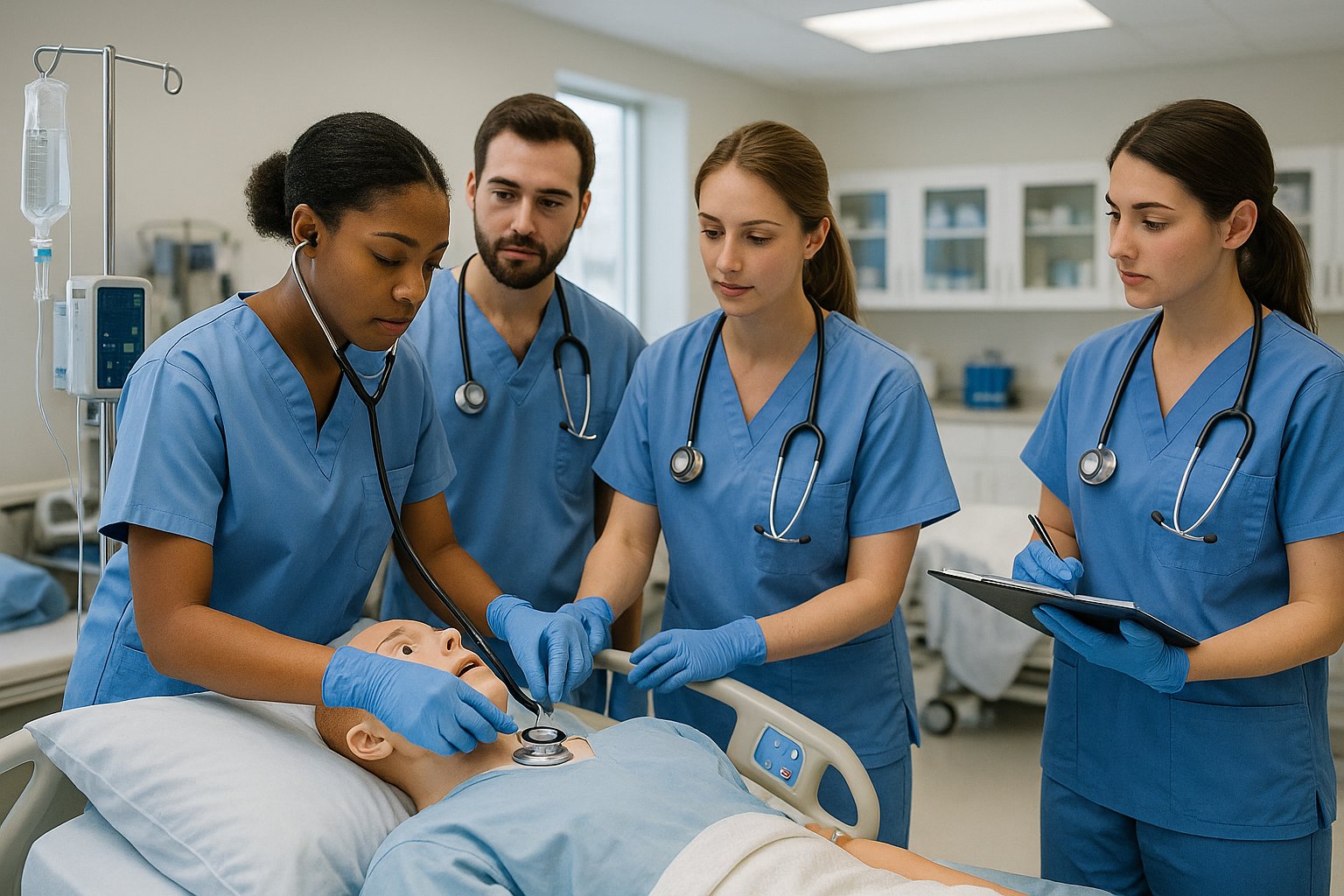 Aula prática em laboratório na área da saúde